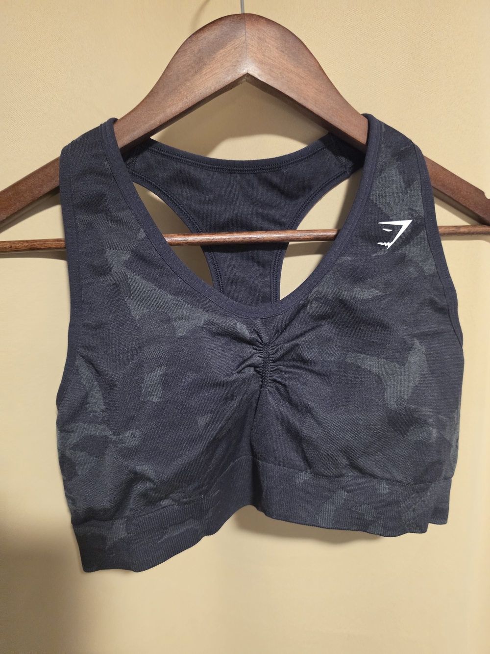 Gymshark Black & Dark Gray Camo Seamless Racerback Sports Bra